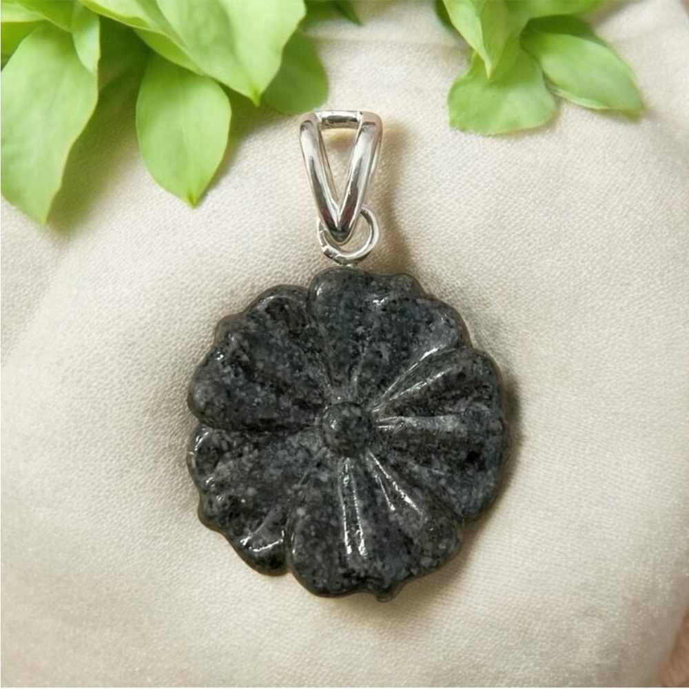 Black Pinolite Sterling Silver Pendant 925 New